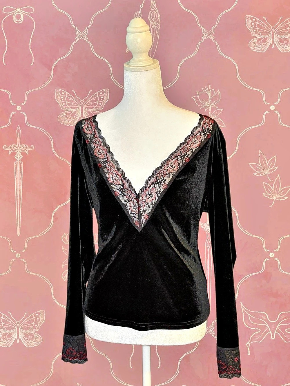 Lace Velvet Long Sleeve Top